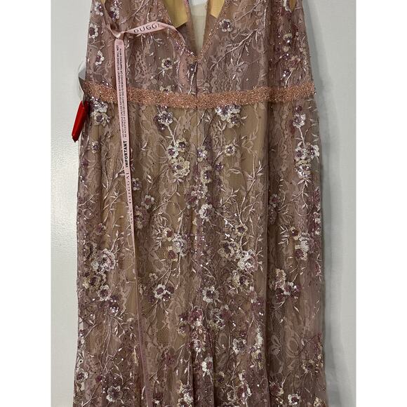 Mac Duggal Pink Floral Embellished Sleeveless Plunge Neck Gown Size 14 NWT 67481 - Picture 12 of 16